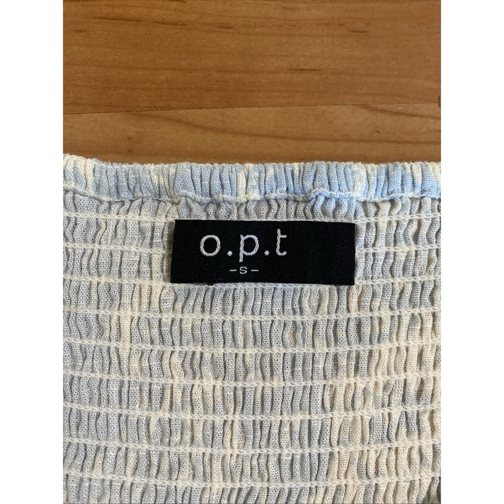 O.P.T  Zeoli Puff Sleeve Linen Blend Midi Blue White Floral Dress Size S Cottage - Picture 9 of 14